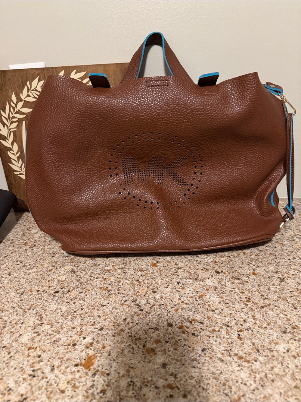 Michael Kors Brown Tote with Blue Trim
